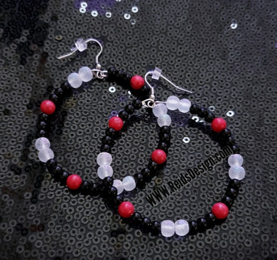 Coral & Glass Bead Hoop Earrings