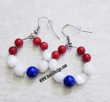 Load image into Gallery viewer, Coral, Cats Eye and Mountain  Jade Bead Earrings