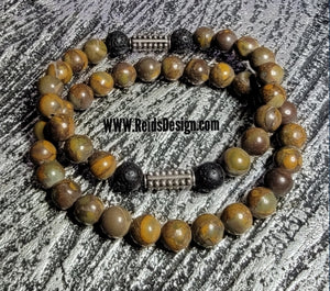 Jasper and Lava Bracelet Set (size 8.5" )