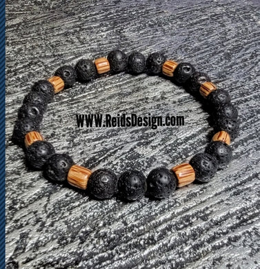 SALE... 8mm lava and wood bracelet ( size 8.5