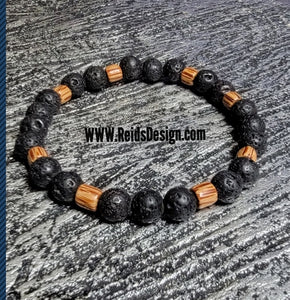 SALE... 8mm lava and wood bracelet ( size 8.5" )