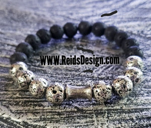 Silver and Black Lava Beaded Bracelet  size (8.5")