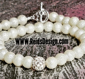 White Textured Glass Pearls 18" Necklace and 7.5" Bracelet set