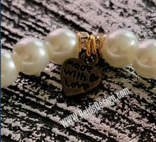 Load image into Gallery viewer, White Glass Pearls Faith Charm Bracelet ( size 7.5&quot;)