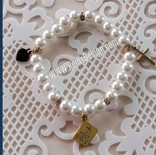 Load image into Gallery viewer, White Glass Pearls Faith Charm Bracelet ( size 7.5&quot;)