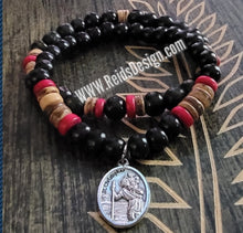 Load image into Gallery viewer, Stackable Wood Bracelet with &quot;St Christopher&quot; Medal ( size 8.5&quot;)