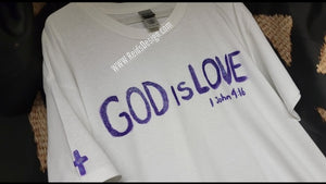 Sale....T-shirt "God is Love"  Unisex Large/ Women XL Hand painted By Reids' Design