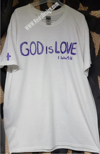 Sale....T-shirt "God is Love"  Unisex Large/ Women XL Hand painted By Reids' Design