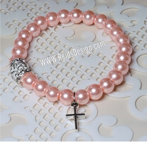 Sale...Glass Pearls Cross Bracelet (size 7.5")