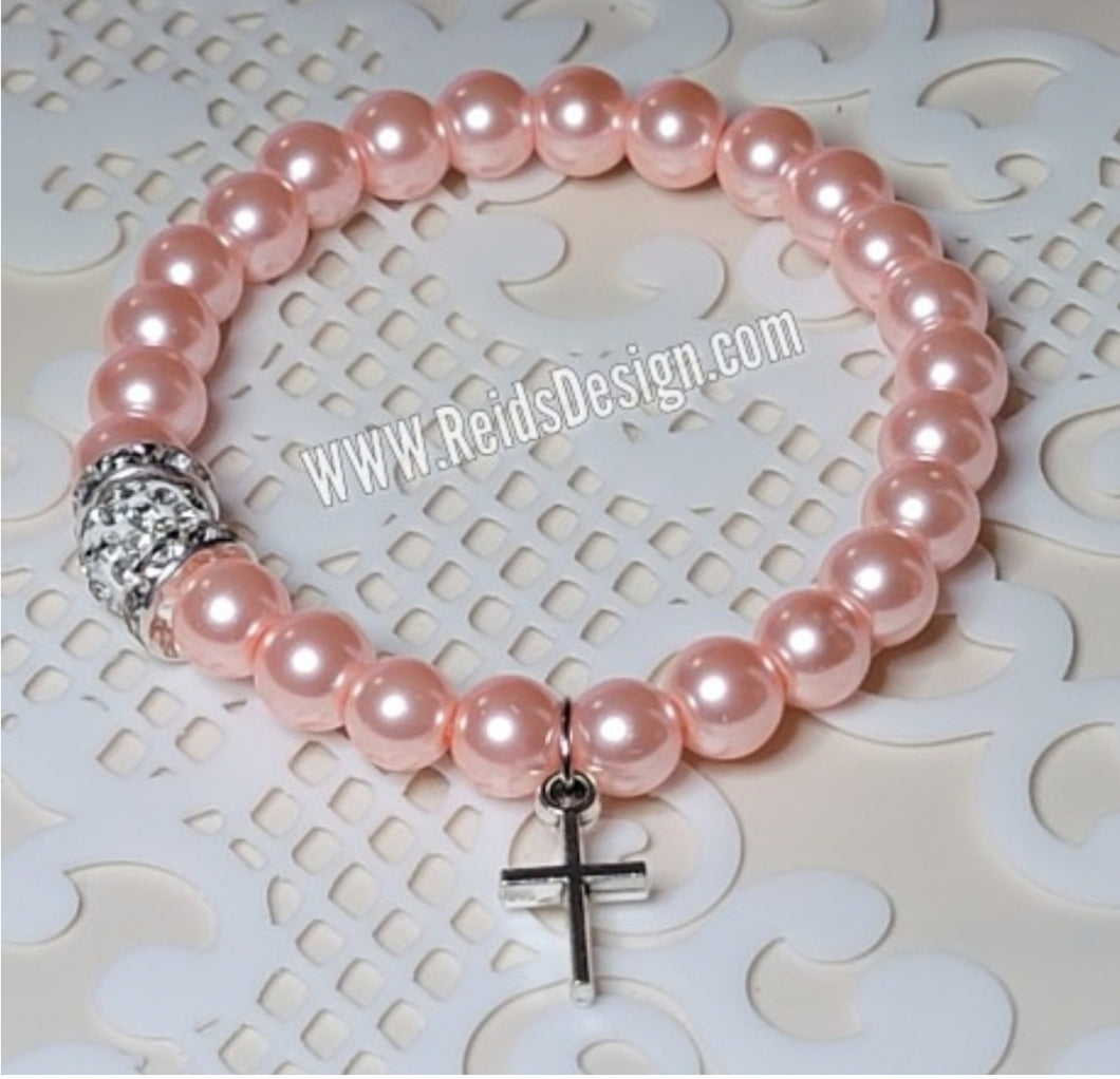 Sale...Glass Pearls Cross Bracelet (size 7.5