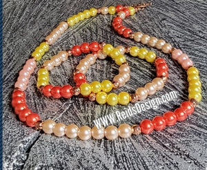 8mm Multi Color Glass Pearls ( 21 inch) Necklace and ( 7.5" ) Stackable Bracelet Set