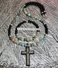Load image into Gallery viewer, Obsidian and mix stones &quot;Lord&#39;s Prayer&quot; Cross Necklace (Size 27.5&quot;) and Bracelet Set (Size 8.5&quot;)