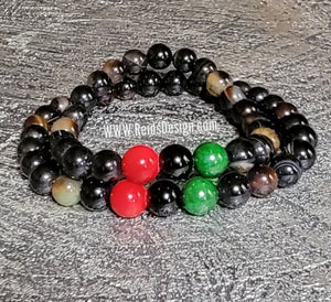 His (size 8.5") and Hers (size 7.5") matching Agate & Mountain Jade beaded bracelets