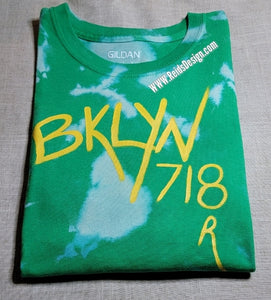 "BKLYN 718" Reversed Tie Dye / Bleach Tie Dye 👕 T-Shirts by Reids' Design Men Large / Women XL