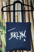 Load image into Gallery viewer, Hand-Painted NAVY &quot; Bklyn &amp; Logo&quot; 100% Cotton Canvas Tote Bags (size 15×16 inches) with Long Handle *Navy  color*