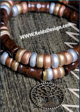 Load image into Gallery viewer, Stackable Tree of Life &amp; Metallic Coconut Heishi Wood Bracelet (size 7.5&quot;)