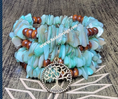 Tree of Life Wood and Mother of Pearl's Wrap Bracelet by Reids' Design