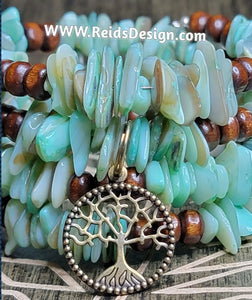 Tree of Life Wood and Mother of Pearl's Wrap Bracelet by Reids' Design