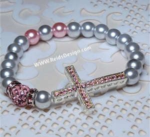 Pink and Gray Glass peals "Iris" Bracelet ( size 7.5")