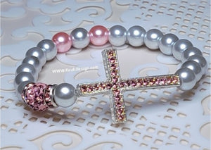 Pink and Gray Glass peals "Iris" Bracelet ( size 7.5")