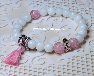 Breast Cancer Awareness Bracelet with Tassel ( size 7.5")
