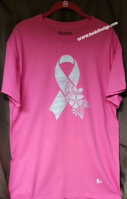 Sale... PINK Breast Cancer Awareness T-Shirt with Silver Ribbon ( size Medium Men/ Large Woman)