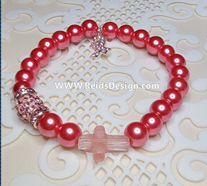 Breast Cancer Awareness Bracelets with Cross and Ribbon ( size 7.5" )