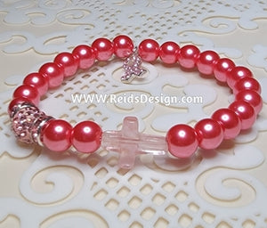 Breast Cancer Awareness Bracelets with Cross and Ribbon ( size 7.5" )