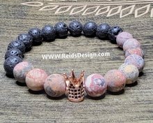 Load image into Gallery viewer, 10mm Lava and Jasper Crown Bracelet ( size 8.5&quot; )