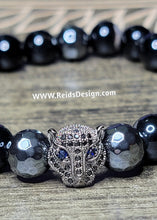Load image into Gallery viewer, 10mm Agate and Hemitie Panther Bracelet ( size 8.5&quot; )