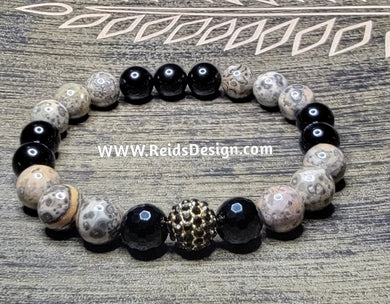 10mm Agate and Jasper Bracelet  ( size 8.5