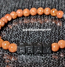 Load image into Gallery viewer, &quot;PRAY&quot; 6mm  Goldtone and Matte Agate Beaded Bracelet ( size 7.5&quot;)