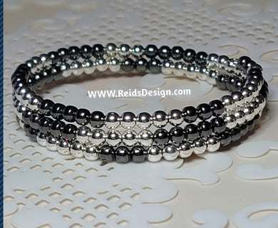 New 4mm Silver and Gunmetal-Plated Steel Bead Wrap Bracelet