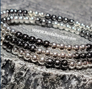 New 4mm Silver and Gunmetal-Plated Steel Bead Wrap Bracelet