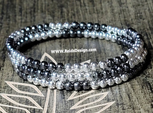New 4mm Silver and Gunmetal-Plated Steel Bead Wrap Bracelet