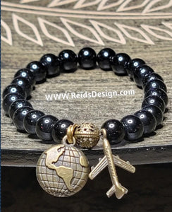 Black Glass Bead Travel Inspired Bracelet (size 7.5") 2 AC