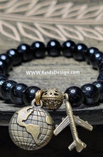 Load image into Gallery viewer, Black Glass Bead Travel Inspired Bracelet (size 7.5&quot;) 2 AC