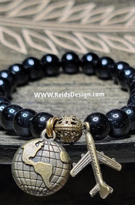 Black Glass Bead Travel Inspired Bracelet (size 7.5") 2 AC