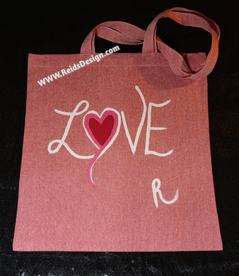 Red Tote Bag with Hand-Painted L❤️VE  100% Cotton Canvas Tote Bags (size 15×16 inches) with Long Handle