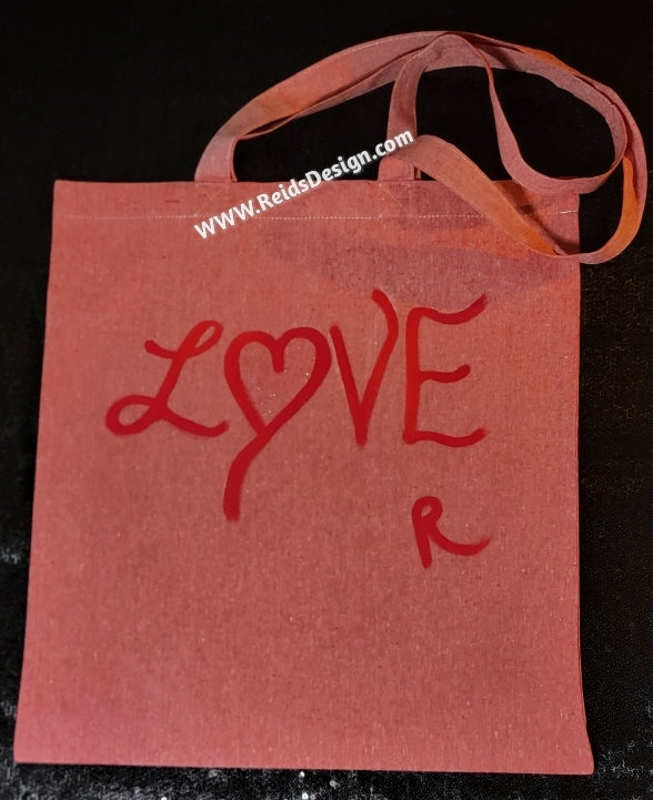 Red Tote Bag with Hand-Painted L❤️VE  100% Cotton Canvas Tote Bags (size 15×16 inches) with Long Handle