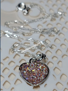 "❤️" PEACH Stainless steel Glitter Heart with 18" Sterling Silver Chain