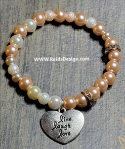 Live Laugh Love Glass Pearls Bracelet ( size 7.5")