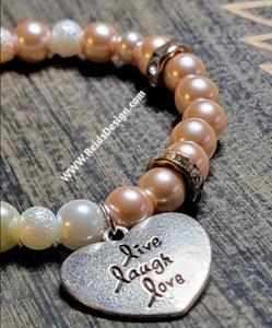 Live Laugh Love Glass Pearls Bracelet ( size 7.5")