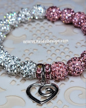 Load image into Gallery viewer, &quot;❤️&quot; White and Pink Rhinestone Crystal 10mm Beaded Bracelet ( size 7.5&quot;)