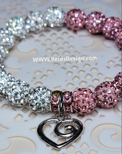 "❤️" White and Pink Rhinestone Crystal 10mm Beaded Bracelet ( size 7.5")