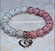 Load image into Gallery viewer, &quot;❤️&quot; White and Pink Rhinestone Crystal 10mm Beaded Bracelet ( size 7.5&quot;)