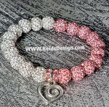 Load image into Gallery viewer, &quot;❤️&quot; White and Pink Rhinestone Crystal 10mm Beaded Bracelet ( size 7.5&quot;)