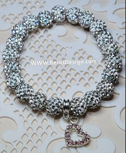 Load image into Gallery viewer, &quot;❤️&quot; White Rhinestone Crystal 10mm Beaded Bracelet ( size 7.5&quot;)