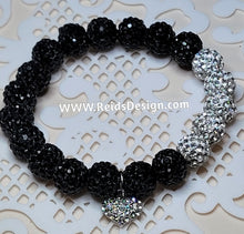 Load image into Gallery viewer, &quot;❤️&quot; Black  and White Rhinestone Crystal 10mm Beaded Bracelet ( size 7.5&quot;)