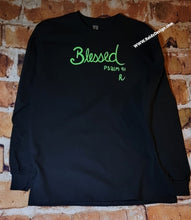 Load image into Gallery viewer, Black Long Sleeve Hand Painted &quot;Blessed&quot;  T-Shirts Men Medium/ Women Large